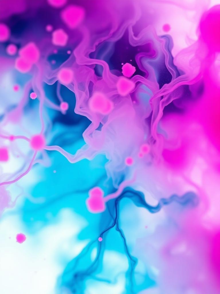 Pink and blue ink dispersing in water